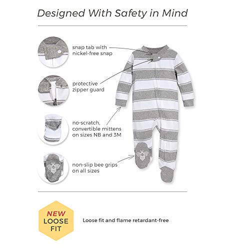 Burt's Bees Baby Girls' Organic Cotton Sleep and Play Footed Pajamas, One-piece Zip Front Romper, Baby Essentials