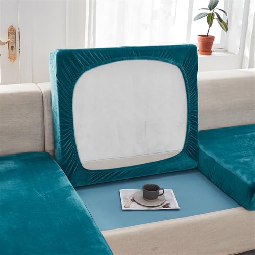 Icegrey Stretch Couch Cushion Covers Seat Cushion Cover Separate Sectional Sofa Slipcovers Furniture Protector, Lake Blue, Large Chaise Cover