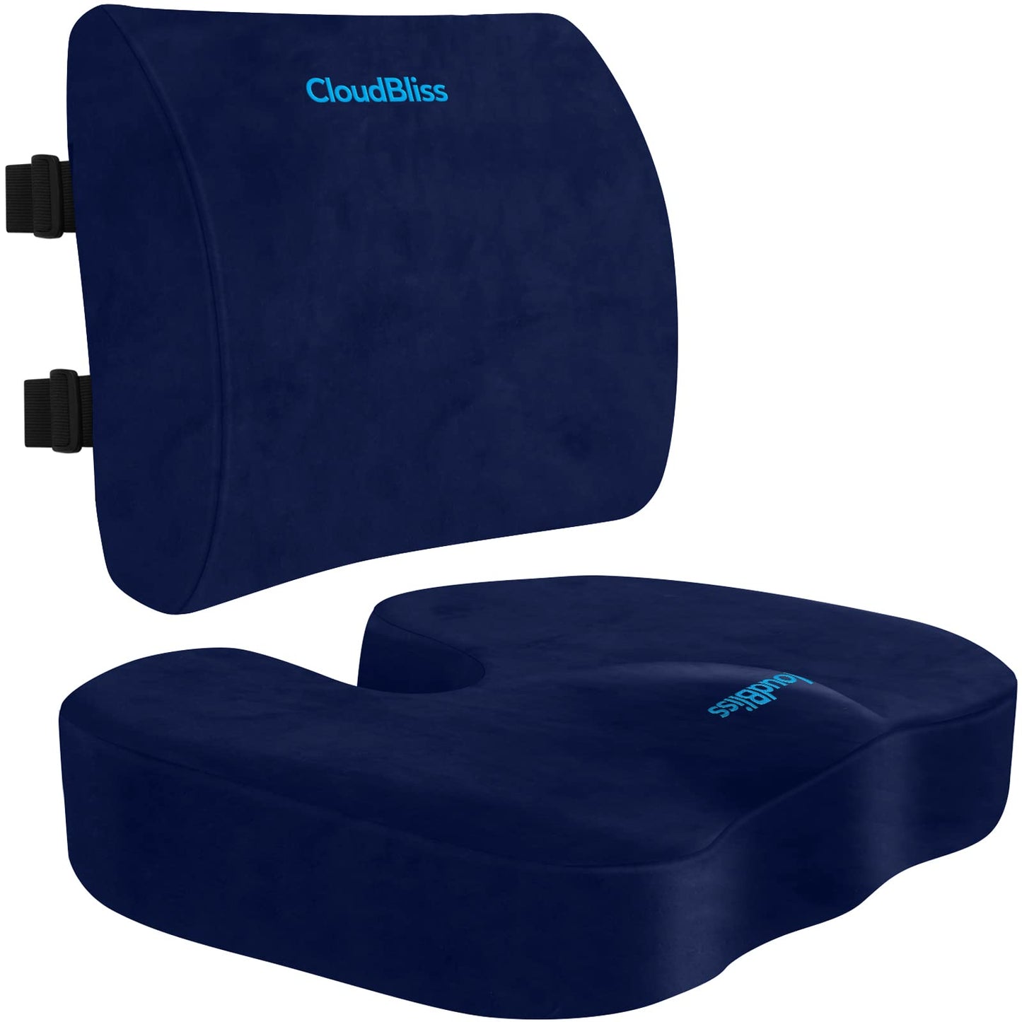 CloudBliss Seat Cushion,Office Chair Cushion,Car Seat Cushions,Lumbar Support Pillow for Office Chair,Back Support Memory Foam Pillow Coccyx Cushions for Tailbone Pain,Sciatica Back Pain Relief Black