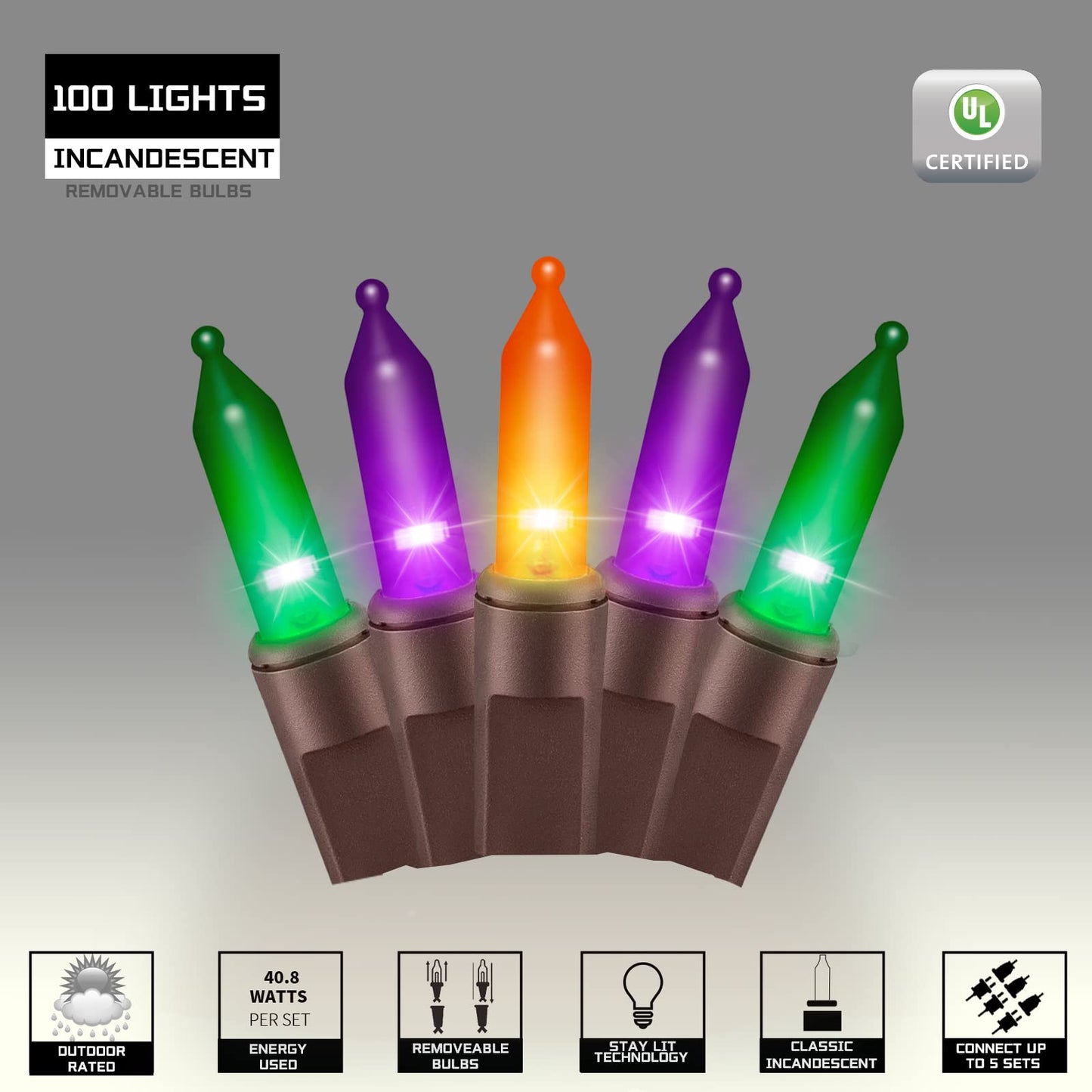 JUSTPRO 100LIGHTS Orange Purple and Green Extra-Bright with End Connectors Halloween Decorative Lights 5.98m UL Certified Mini String Light Set Waterproof for Halloween Home Garden Tree Party Patio