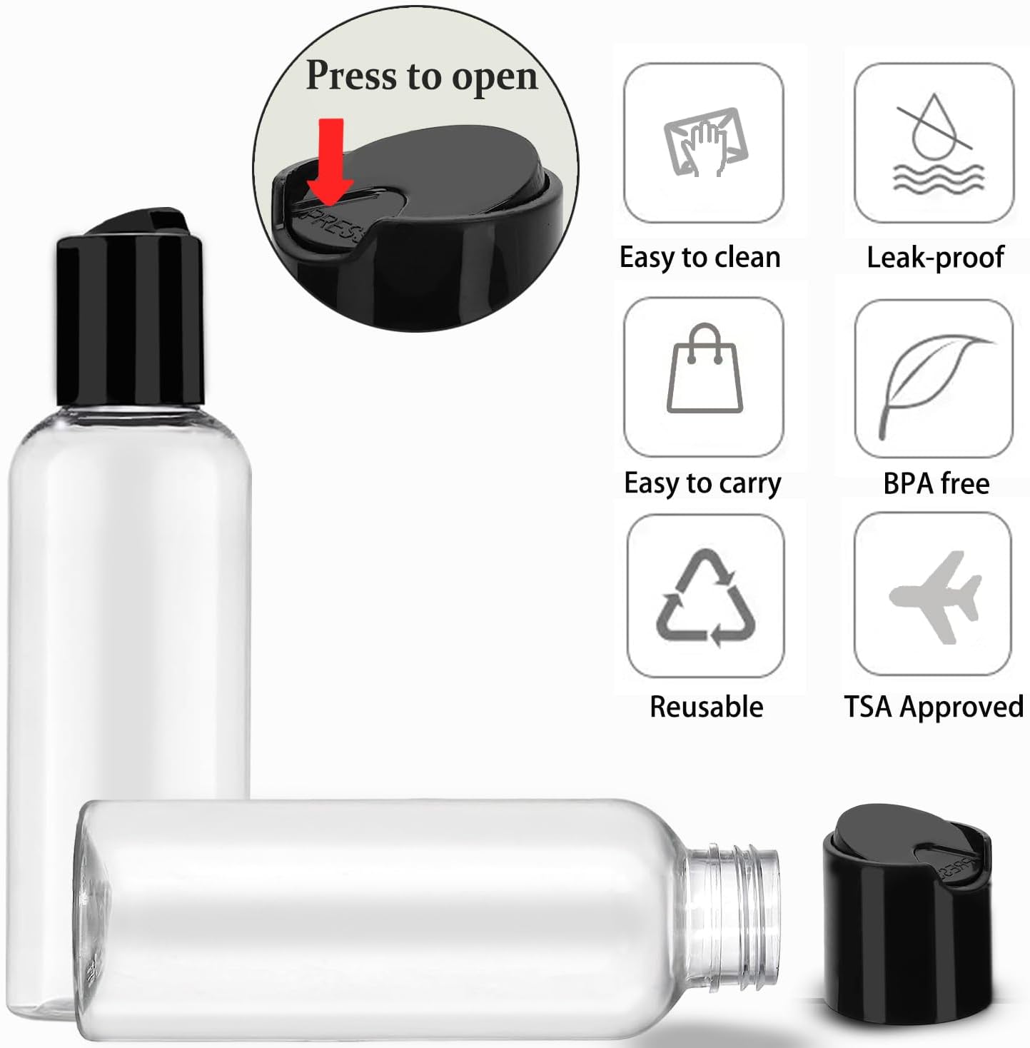 5 Pack 3.4 oz Travel Bottles for Toiletries TSA Approved Leakproof Plastic Empty Travel Size Bottles Containers with Labels