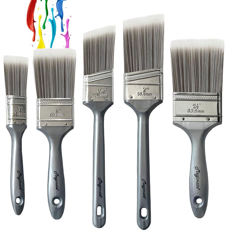 Magimate Paint Brushes Set, Angled Sash Stain Brushes, Flat Paint Brushes for Walls, Furniture and Home Improvement, Assorted Sizes (5-Pack)