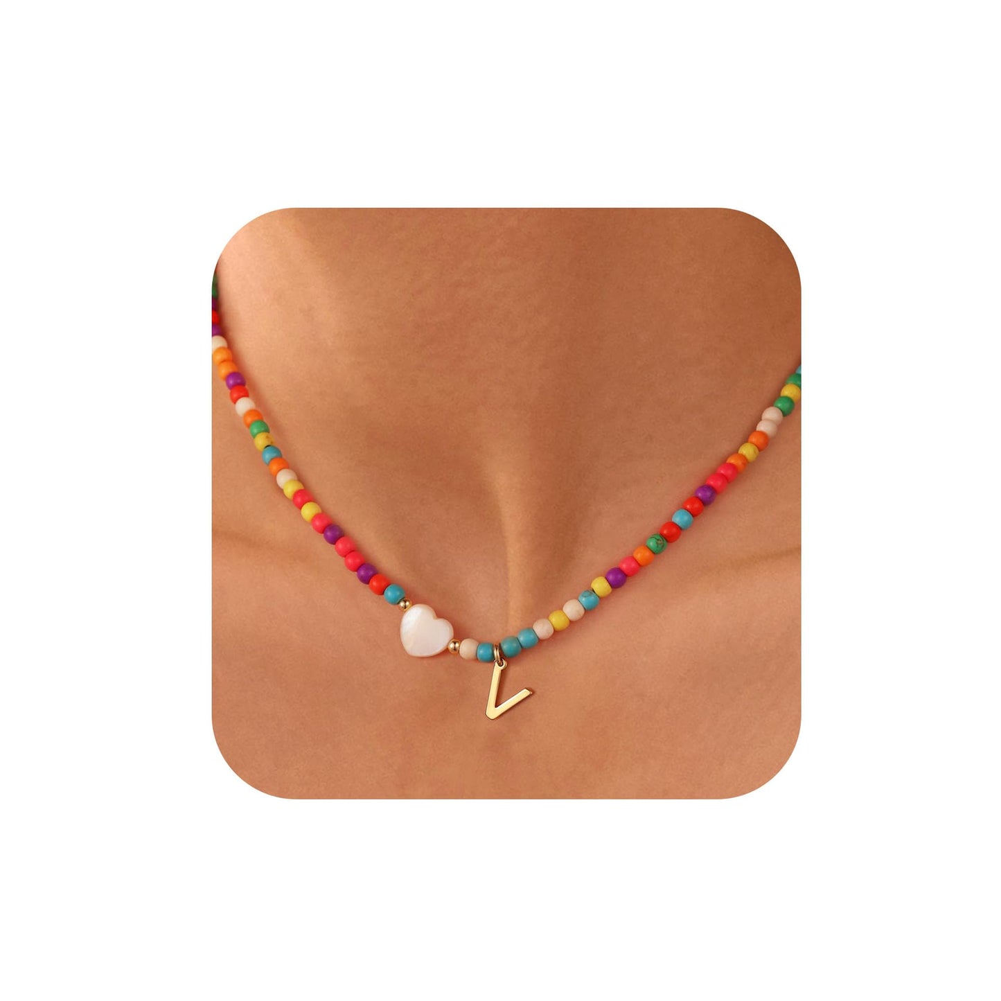 Ursteel Colorful Initial Cute Necklaces for Girls - Trendy Beaded Choker Necklace for Women Teen Girl, Personalized Letter Initial Gifts for Women Kids Jewelry