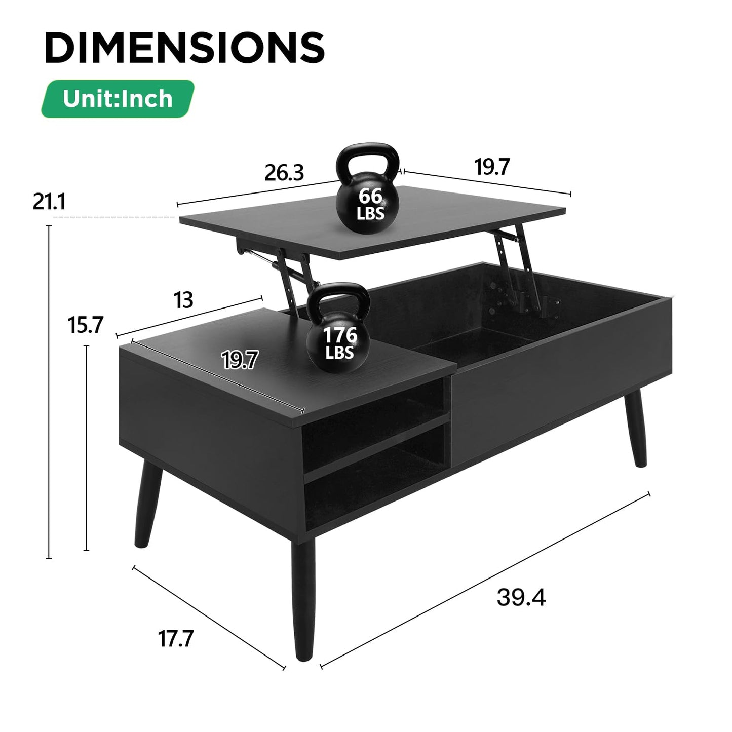 PayLessHere Lift Top Coffee Table with Adjustable Storage and Hidden Compartment Small Wood Coffee Table Center Table for Home Living Room Office Apartment Reception Room,Black