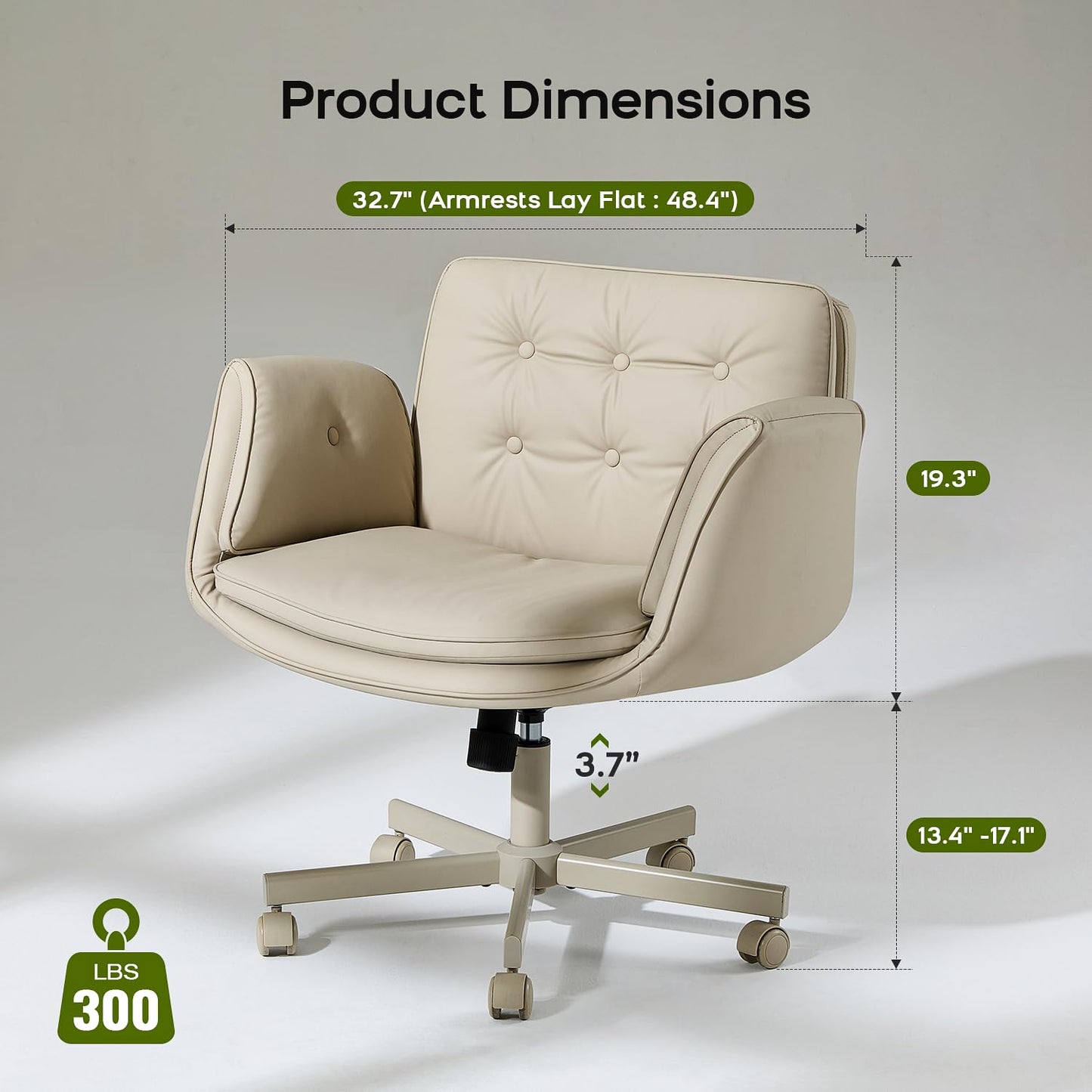 amseatec Criss Cross Chair with Armrests & Wheels, PU Leather Vanity Chair, Comfortable Adjustable Swivel Computer Office Desk Chairs for Home, Make Up, Bed Room (Cream White)