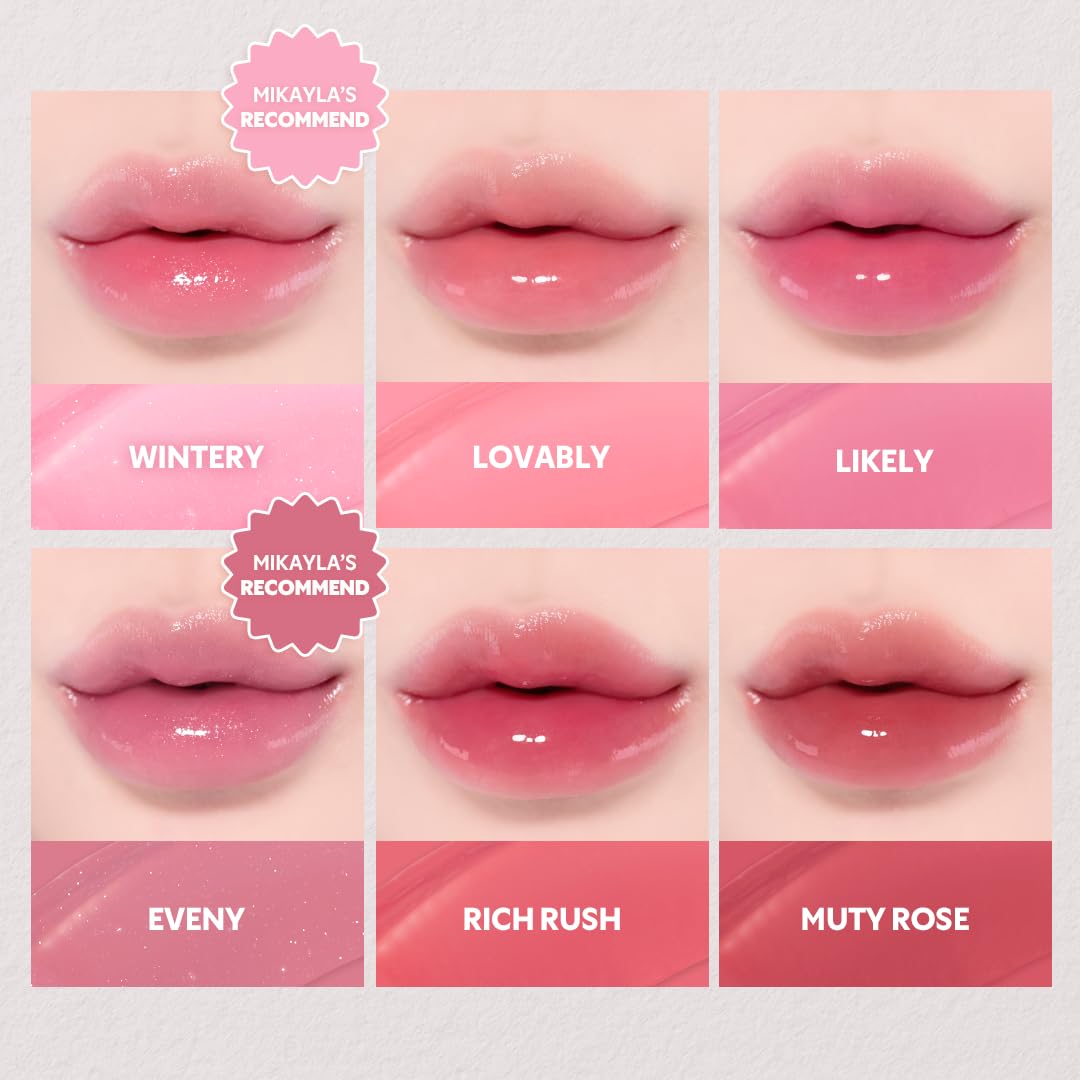 TIRTIR [*Mini Size Waterism Tinted Lip Gloss #14 Rose Bell, 0.06 Fl Oz – Kiss Ready Lipgloss, 12H Long Lasting Non Sticky Natural Tinted Glow Korean Multiuse Cheek and Lip Tint for Women gift