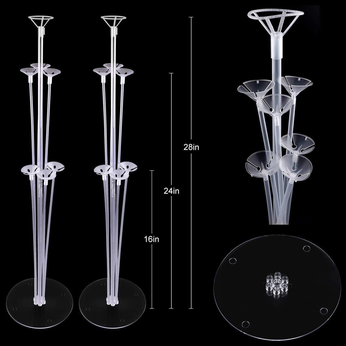 Balloon Stand Kit for Party and Wedding Decorations Celebrations 4 Sets Balloon Stands fot Table with 28 Sticks 28 Cups and 4 Bases