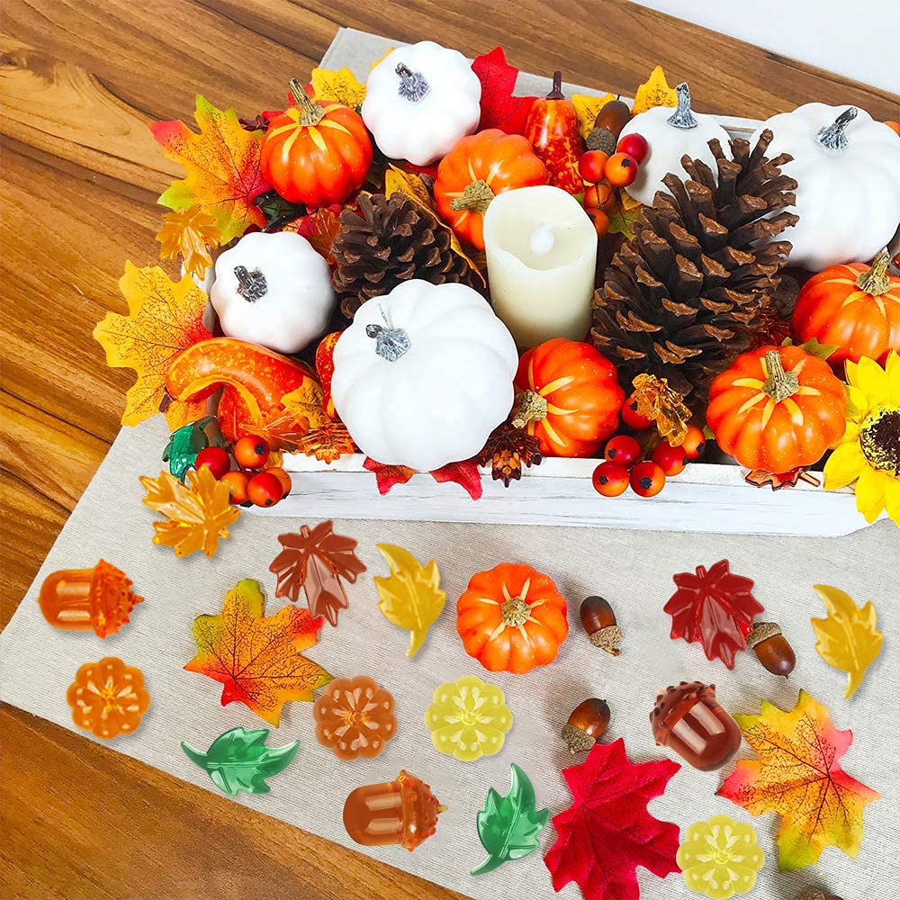 100PCS Acrylic Leaves Mini Pumpkins Acorns Maple Leaves Acrylic Fall Decorations, Thanksgiving Table Scatter Fall Vase Filler Gems for DIY Crafts, Home Decoration, Thanksgiving and Autumn Decor