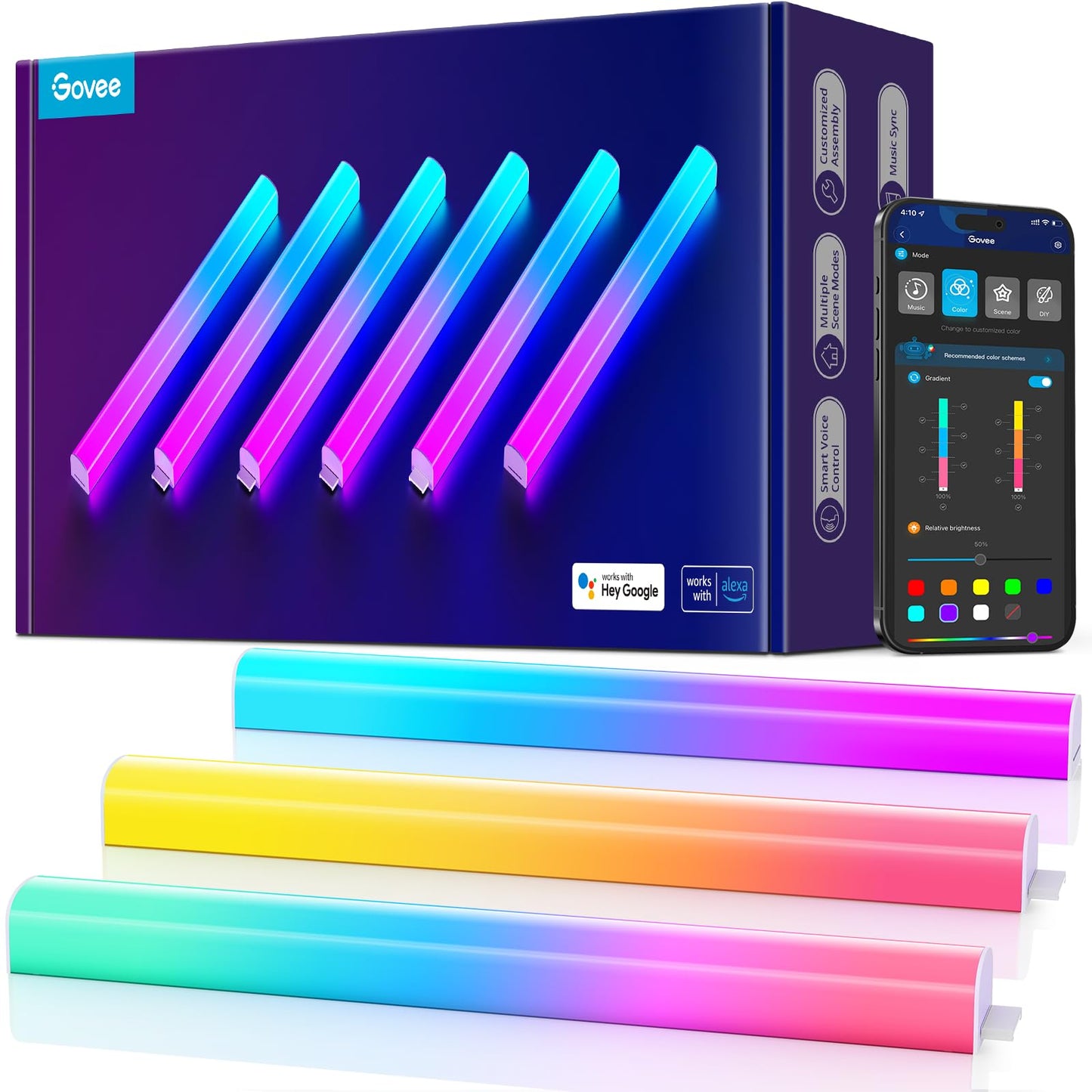 Govee Glide Wall Lights, RGBIC LED Light, Smart Gaming Light Works with Alexa and Google Assistant, RGB Light Bar, LED Wall Lights for Bedroom, 2 Panels Set (3 Sections/Panel)
