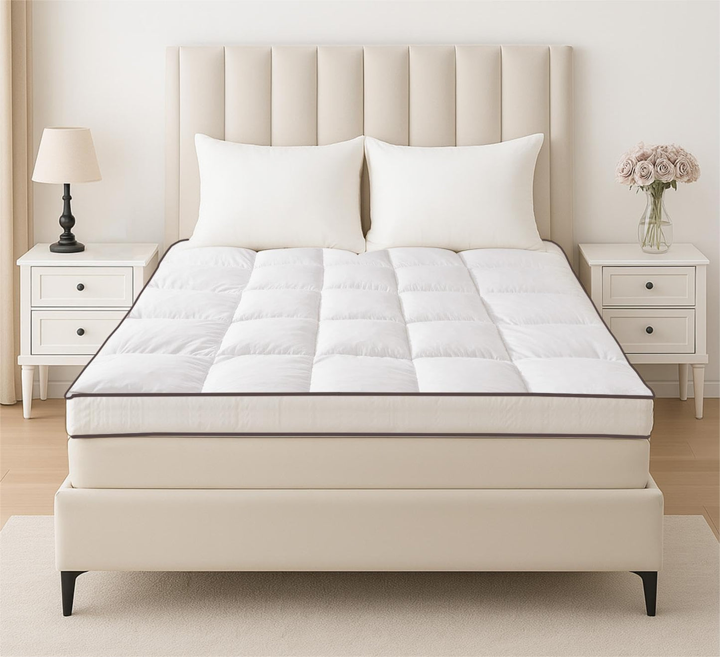 Memory Foam Queen Mattress Topper, Bed Topper with 3 Inch Extra Thick Shredded Foam, 100% Cotton Mattress Pad Cover, Breathable & Skin-Friendly Queen Size Mattress Topper with Anchor Straps