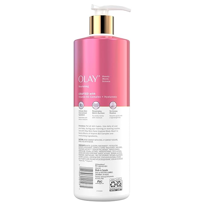 Olay Body Lotion for Women, Nourishing with Hyaluronic Acid Serum, Visibly Soften & Smooth Skin, 24hr Moisture & Hydration, Fast Absorbing Formula, Vitamin B3 Complex, For All Skin Types, 17 fl oz