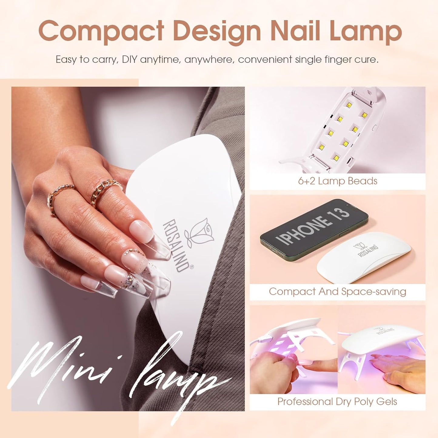 ROSALIND Poly Nail Gel Kit -8 Colors + Nail Art Accessories Kit Neon Poly Nails Gel Kit Starter Kit With Slip Solution Pro Clear Bright Colors Nail Extensions Gel Set with Mini UV Lamp