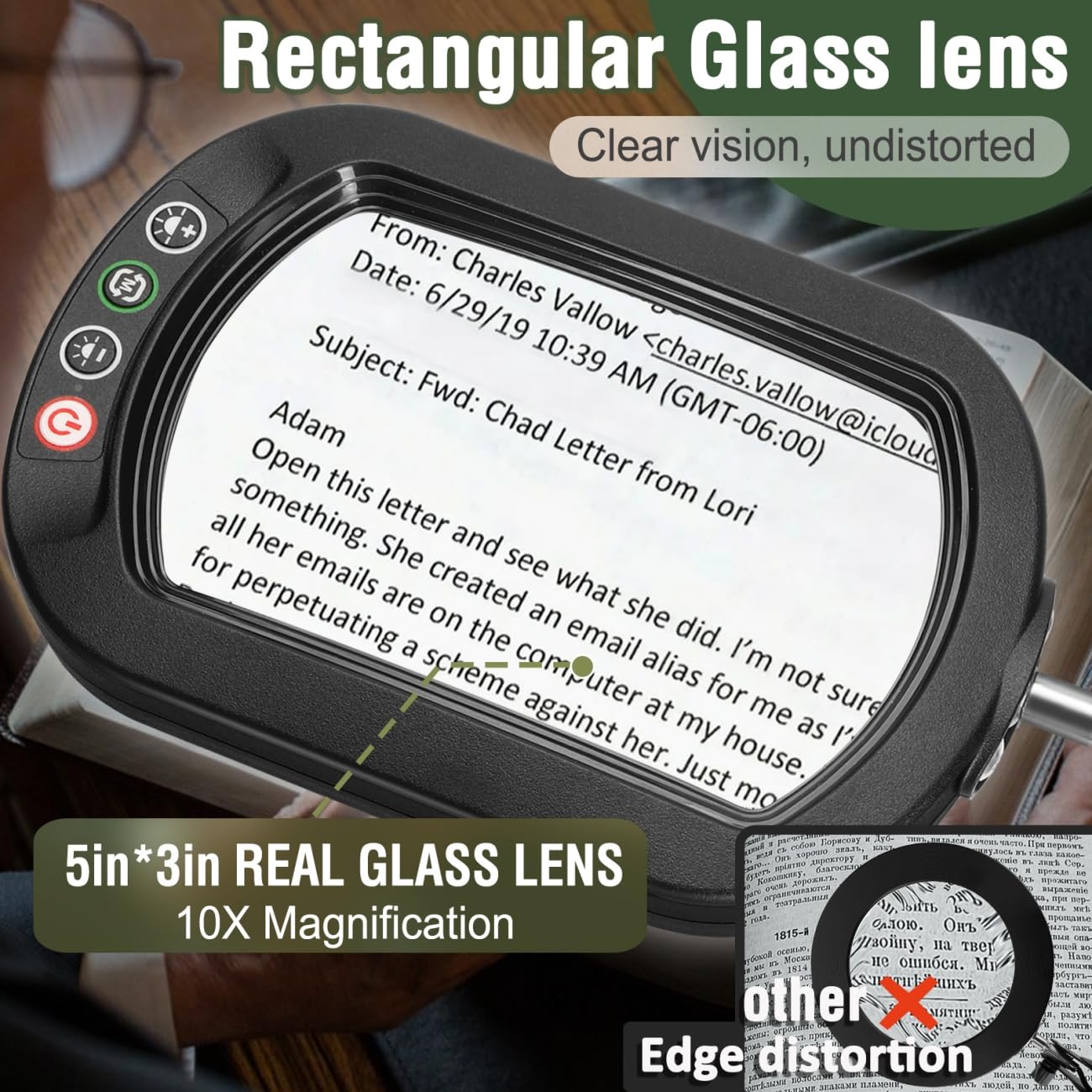 Veemagni 10X Rectangle Magnifying Glass with Light and Stand, 5 Color Modes Stepless Dimmable, 2-in-1 LED Lighted Desk Lamp & Clamp, Hands Free Magnifier for Reading Crafts Repair Painting Close Work