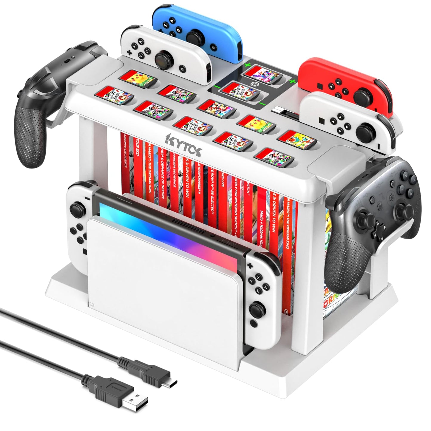 Kytok Switch Games Organizer Station with Controller Charger, Charging Dock for Nintendo Switch & OLED Joycons, Storage and Organizer for Games, TV Dock, Pro Controller, Accessories Kit