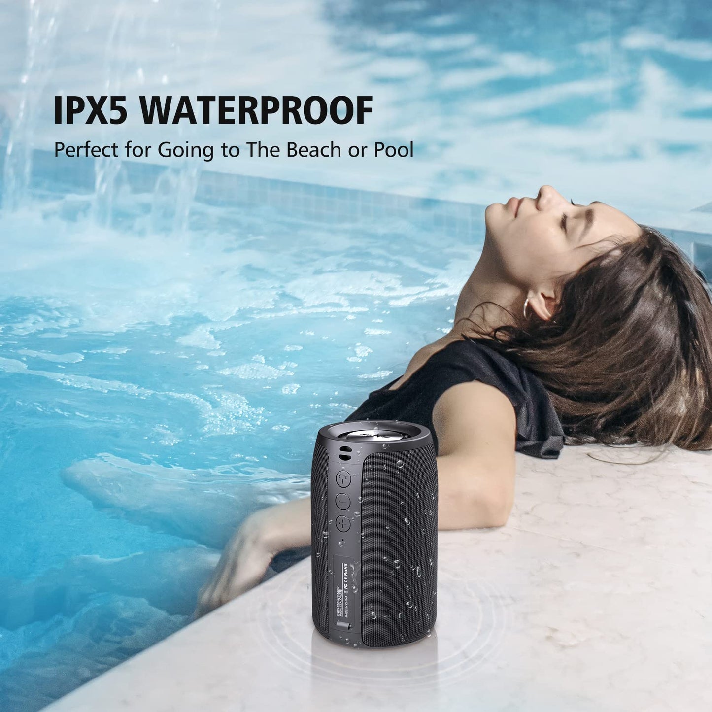 ZEALOT Portable Bluetooth Speakers, Wireless Speaker, S32 Samll Outdoor Speaker, Waterproof IPX5, Stereo Pairing/Bass/USB/MIC/TF Card/AUX for Home Outdoor Travel, Gift for Men, Kids -Black