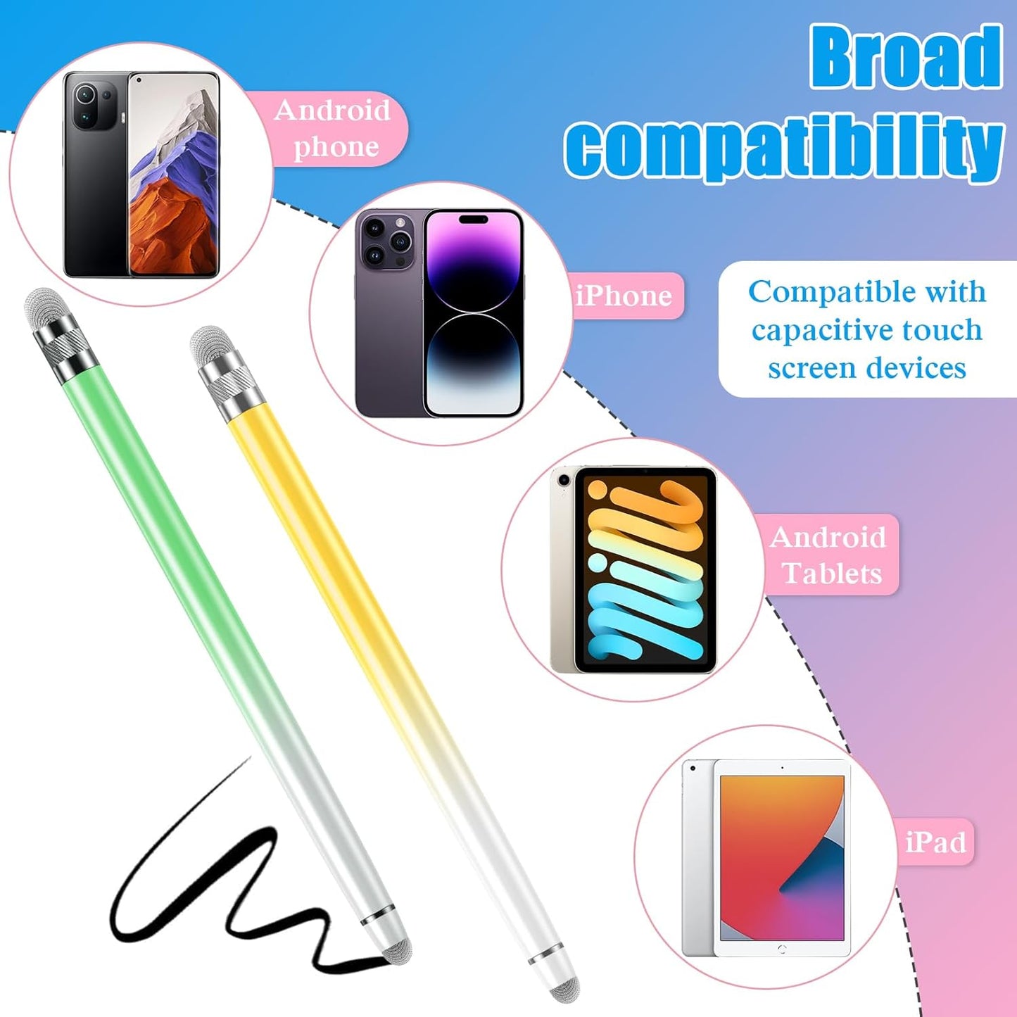 5PCS Stylus Pens for Touch Screens, Stylus Pen for iPhone/iPad/Tablet Android/Microsoft/Surface, Compatible with Touch Screens (Purple/Pink/Blue/Green/Yellow)