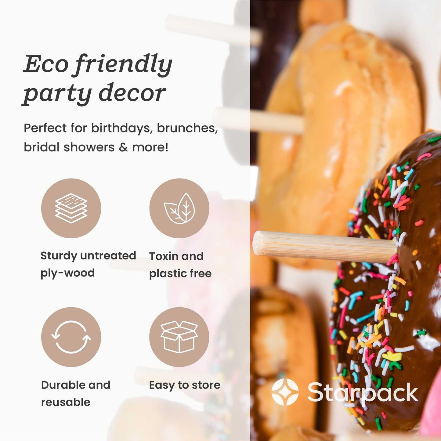 Starpack 'Hole Lotta Love' Premium Donut Wall Stand for Party (2 Pcs) - Wooden Donut Stand for Dessert Table - Treat Holder Stand for Party - Durable Treat Wall Display Stand for Decorations & Festive