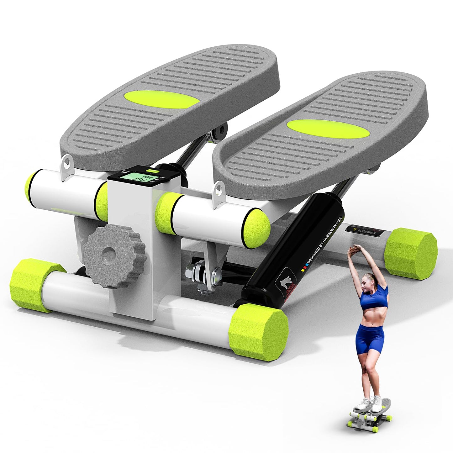 HARISON Mini Steppers for Exercise, Stair Stepper with LCD Monitor 300LBS Capacity, Portable Under Desk Stepper for Home Workout (White)