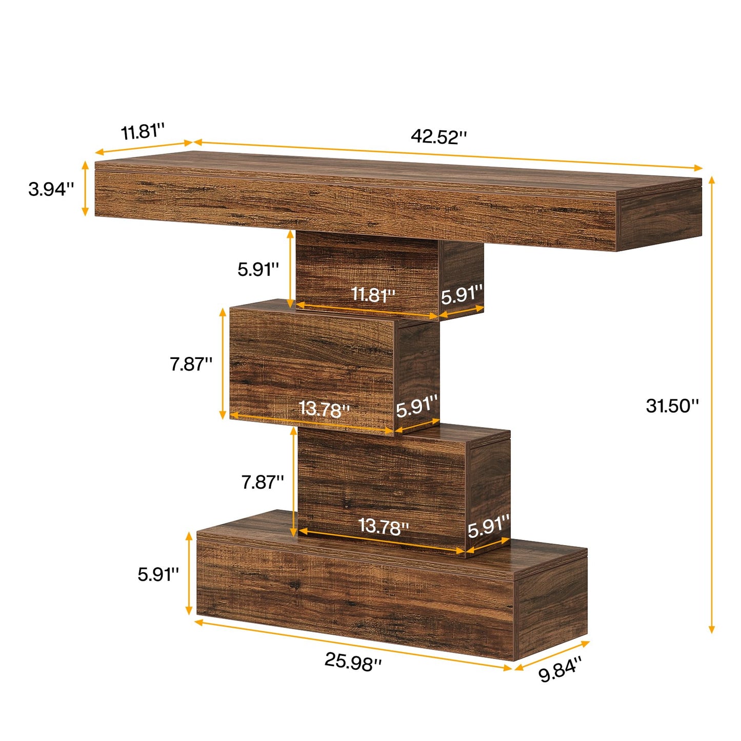 Tribesigns 42.5" Farmhouse Console Table, Narrow Wood Sofa Table Behind Couch with Geometric Base, Industrial Entryway Accent Table for Living Room, Hallway, Entrance (Rustic Brown)
