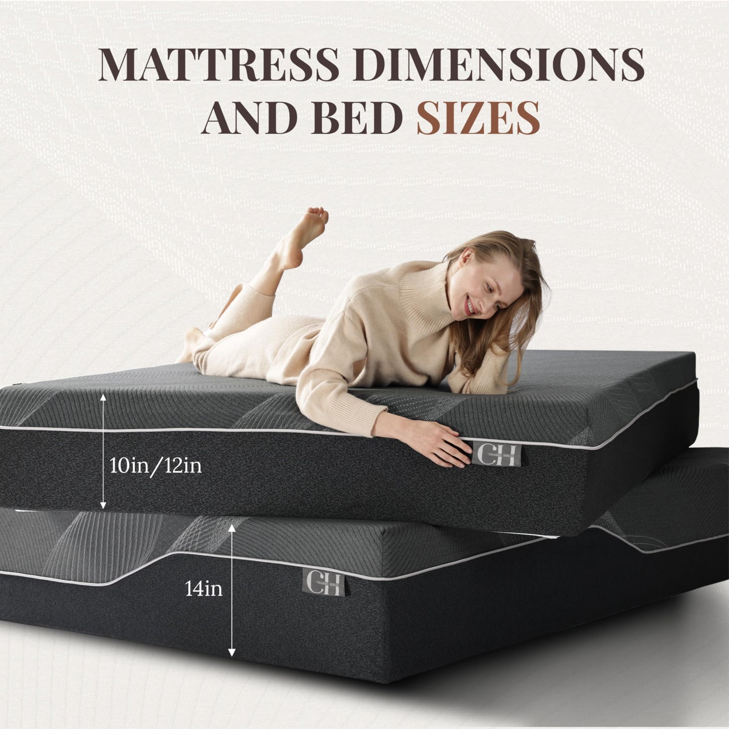 CH CHARME HOUSE 10 Inch Queen Mattress, Bamboo-Charcoal Memory Foam Mattress, Cooling & Pressure Relief, Bed in a Box, Foam Made in USA & CertiPUR-US Certified, 60'x80'x10', Black