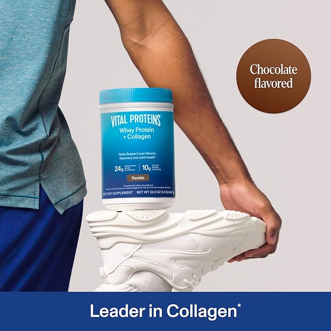 Vital Proteins Whey Protein Powder+ Collagen Peptides, 24g Protein Supporting Recovery & Joint Health, with Vitamin C, About 16 Servings - Chocolate 22.8oz