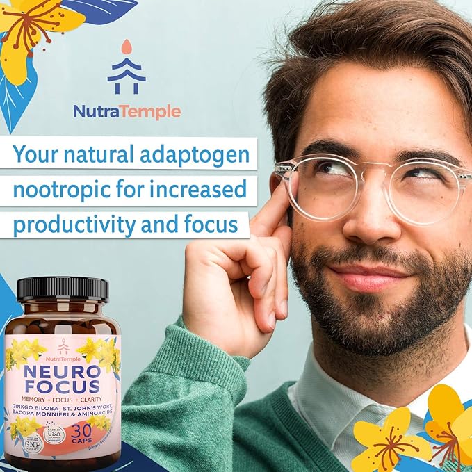 Brain Booster Gingko Biloba Supplement - Nootropics for Mind, Focus, Memory, Clarity with Bacopa Monnieri, St. Johns Wort - 30 Brain Food Capsules