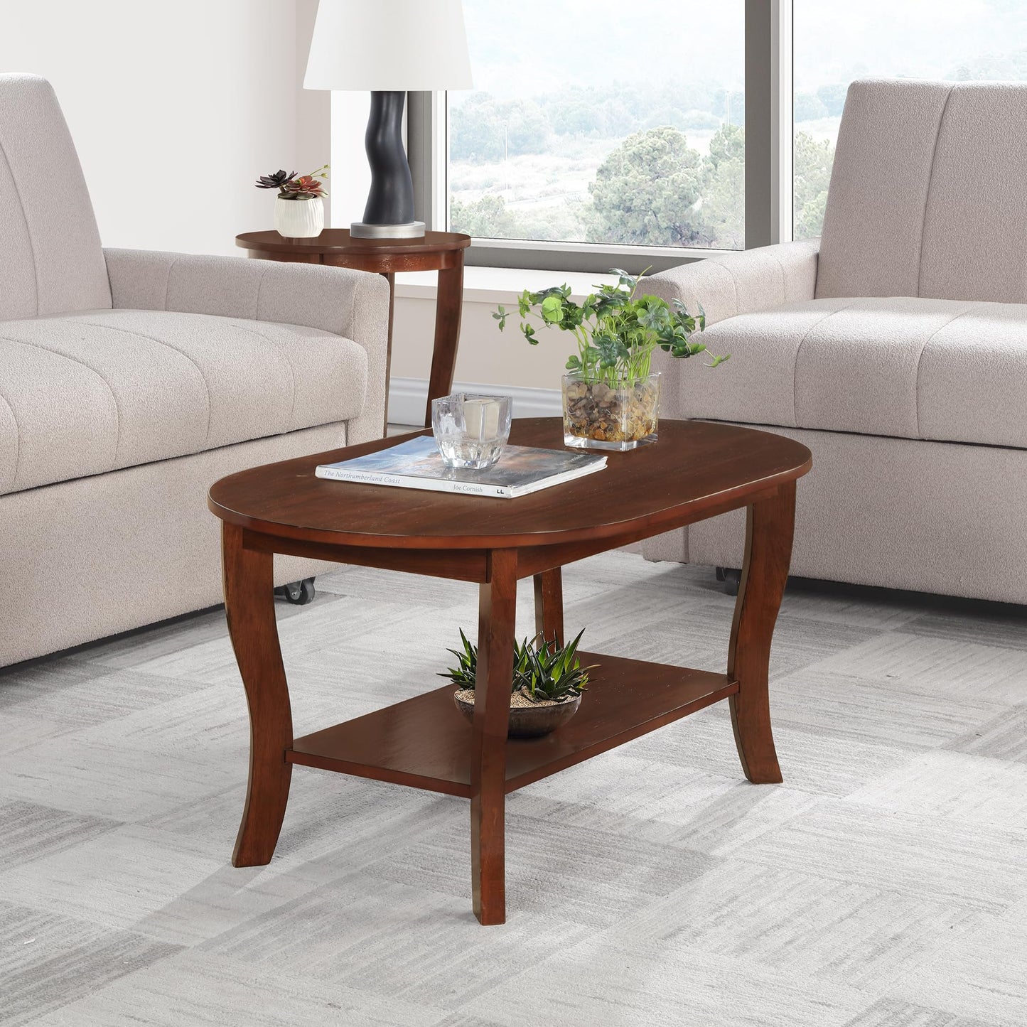 Convenience Concepts American Heritage Oval Coffee Table with Shelf in Espresso Wood Finish