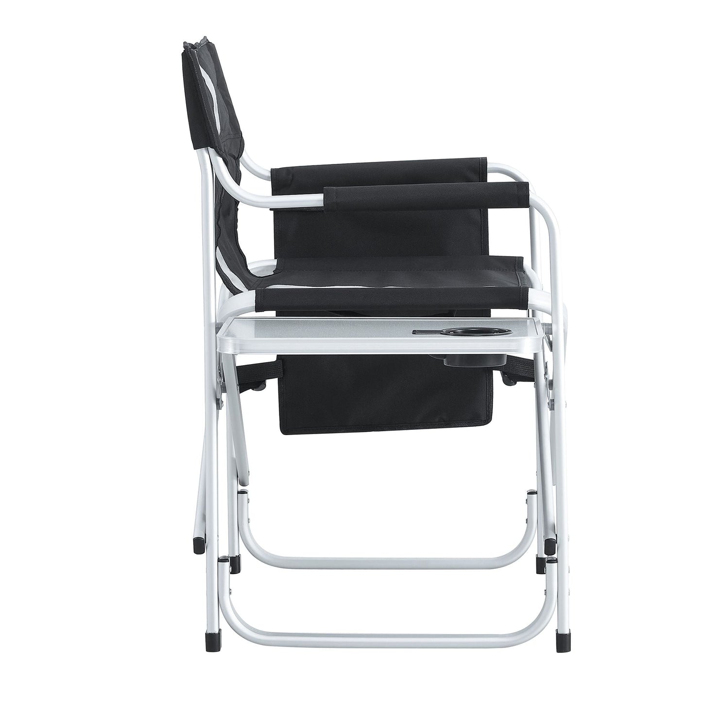 1-piece Padded Folding Outdoor Chair with Side Table and Storage Pockets; Lightweight Oversized Directors Chair for indoor; Outdoor Camping; Picnics and Fishing; Black/Grey Black+ Gray