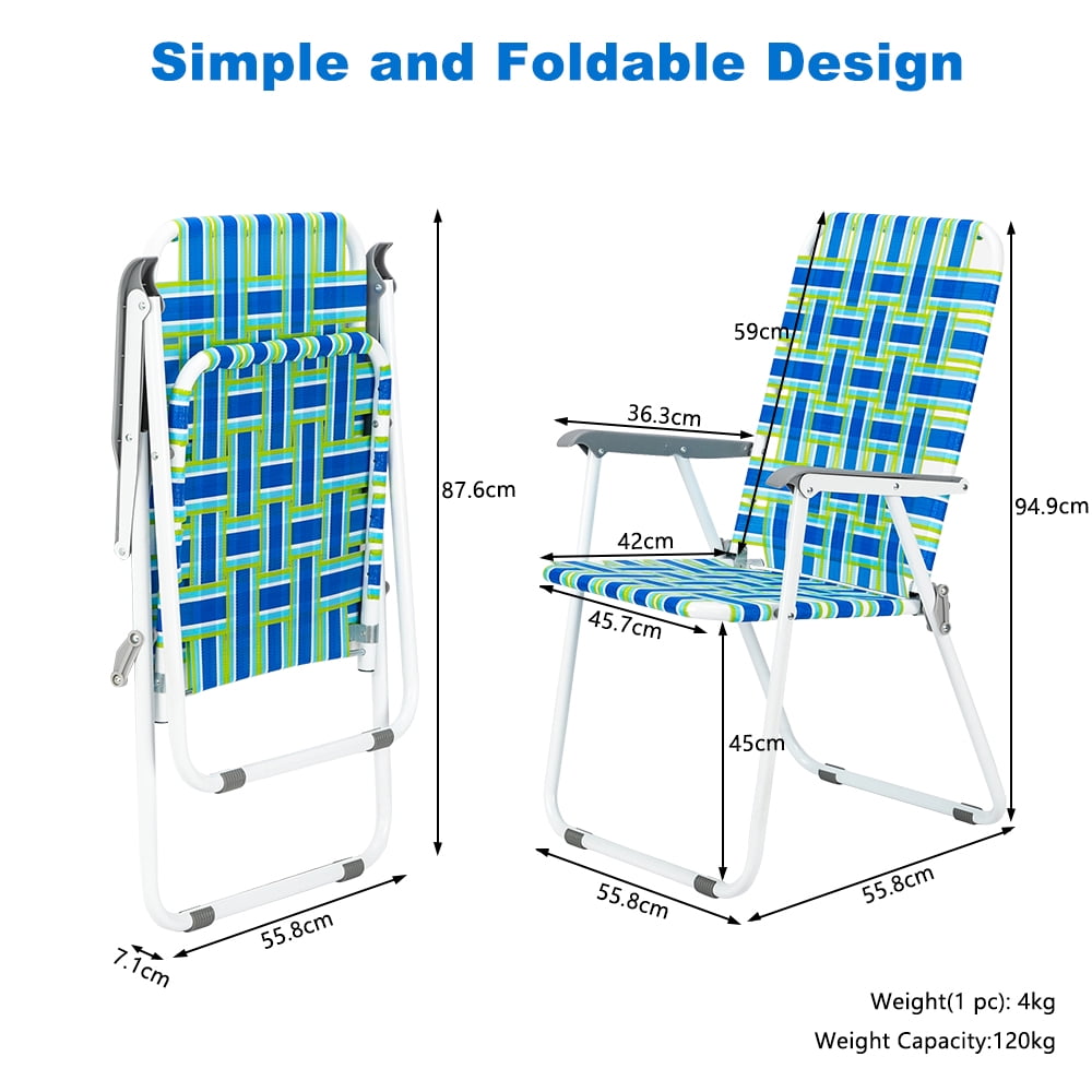 Matladin 1-Pack Folding Patio Lawn Chair, Beach Chair for Adults, Camping Chair with Webbed Airflow Mesh for Outdoor, Blue