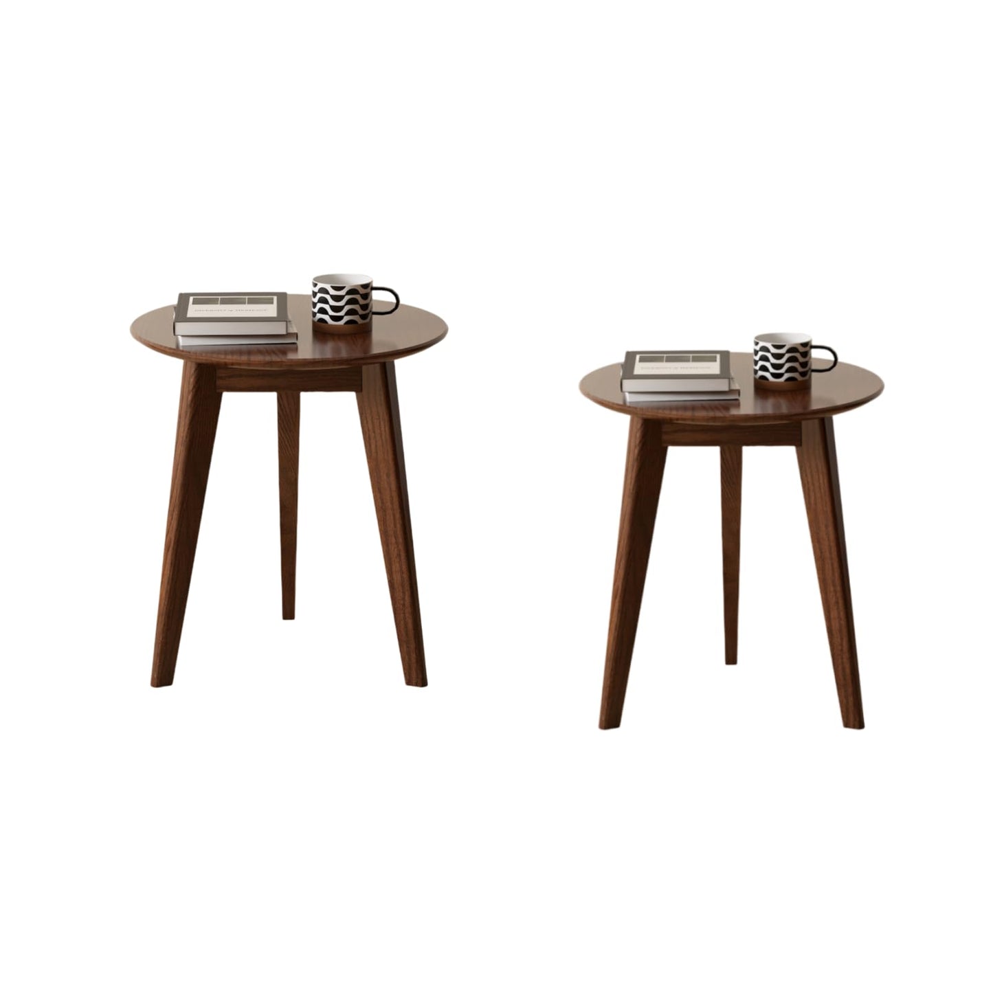 Vadisun 100% Solid Oak Round Side Table Set of 2, Small Bedside Table for Small Spaces, Living Room End Table with Stable Frame, Modern Nightstand for Bedroom Couch(Walnut, 17.71" D x 19.68" H)