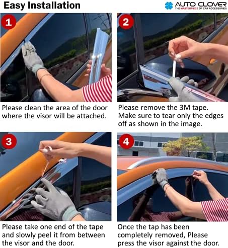 AUTOCLOVER Tape-On Rain Guards Window Visors 4 Pcs Set for Honda Civic Sedan 4dr 2012 2013 2014 2015 / Window Deflectors, Out-Channel Vent Shades (Smoked)