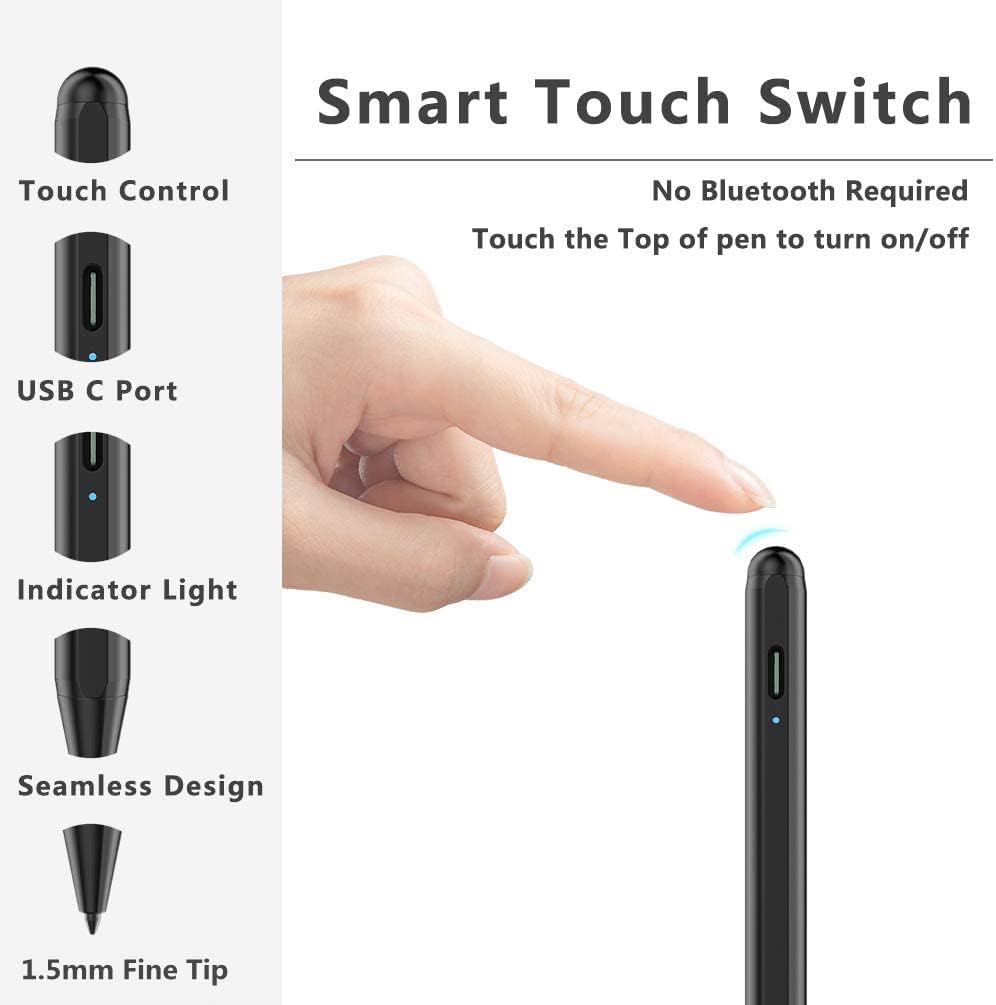 Stylus Pen for iPad (2018-2025) with Fast Charging & Palm Rejection, Pencil for Apple iPad 11th A16/10/9/8/7/6th, Pro 11“13”M4/12.9 inch, Air 11/13 inch M3 2025&M2 2024/5/4/3rd, Mini A17 Pro/6/5th