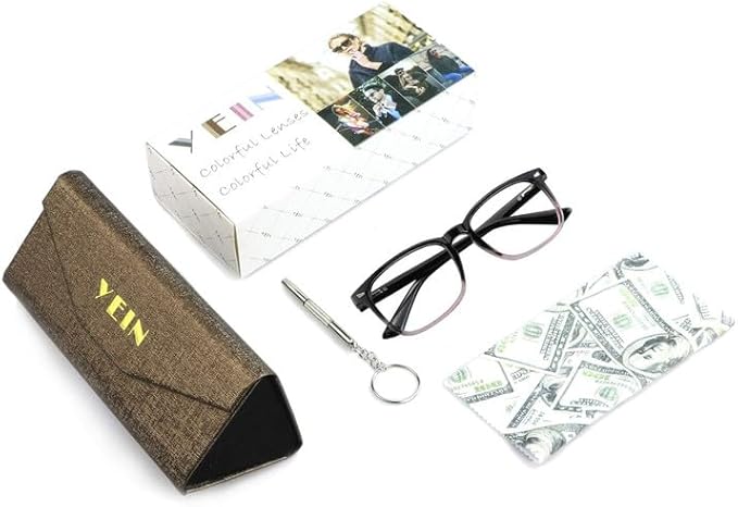YEIN Bifocal Reading Glasses with Blue Light Blocking Lenses, Bifocal Reader for Women and Men, Vintage Square frame with Spring Hinge (+0.50/+2.50 magnification)