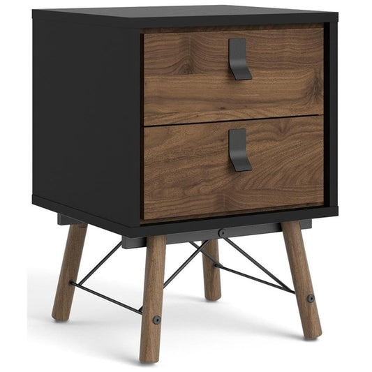 Tvilum Ry 2 Drawer Nightstand, Black Matte and Walnut