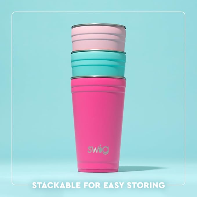 Swig Life 24oz Party Cup, Stackable Insulated Travel Coffee Tumbler with EZ Slider Lid, Cup Holder Friendly, Stainless Steel 24 oz Tumbler, Reusable Coffee Mug (Disco Cowgirl)