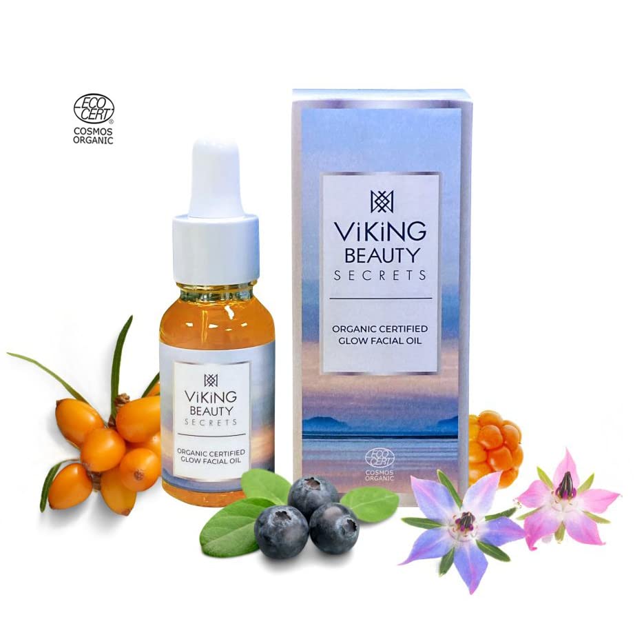 Glow Facial Oil - Organic Face Oil with Blend of 11 Certified Organic Oils and Extracts - Hydrating Face Oil with Nordic Berries - Face Oil for Women and Men - 0.5 fl oz