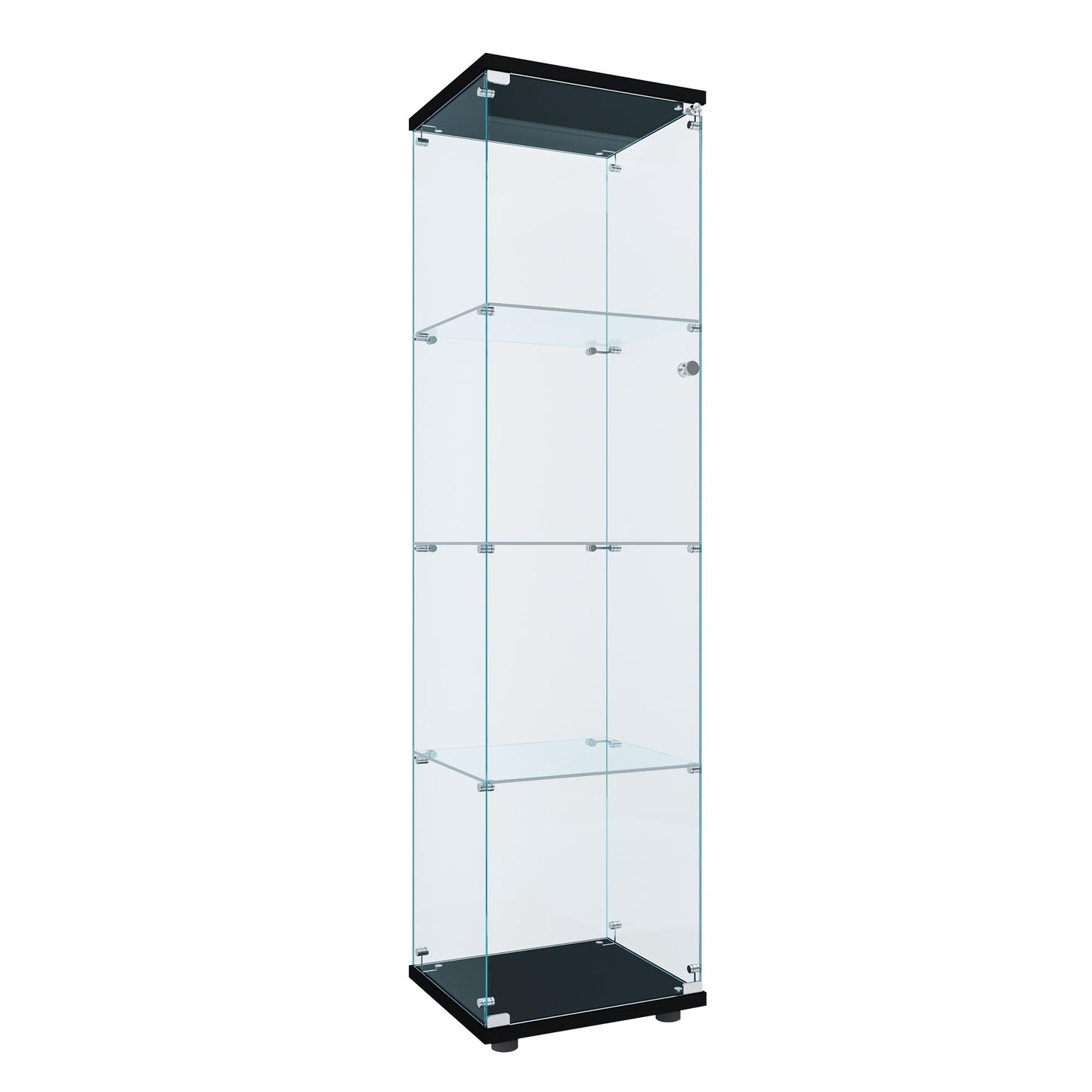 FLYMUHJIA Curio Cabinet Glass Display Case for Collectibles with Door, 4 Display Shelves Showcase, 64.2”Hx16.9''Lx 14.6''W Black
