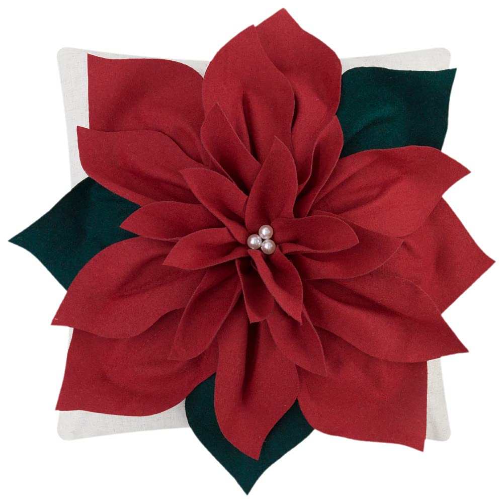 KINGROSE Christmas 3D Flower Accent Pillow Cover Festival Red Floral Throw Pillow Case Decorative Cushion Cover for Sofa Couch Bed Living Room Home Decor 18 x 18 Inches
