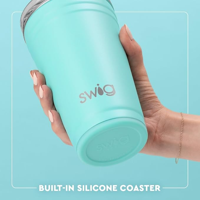 Swig Life 24oz Party Cup, Stackable Insulated Travel Coffee Tumbler with EZ Slider Lid, Cup Holder Friendly, Stainless Steel 24 oz Tumbler, Reusable Coffee Mug (Teacher Life)