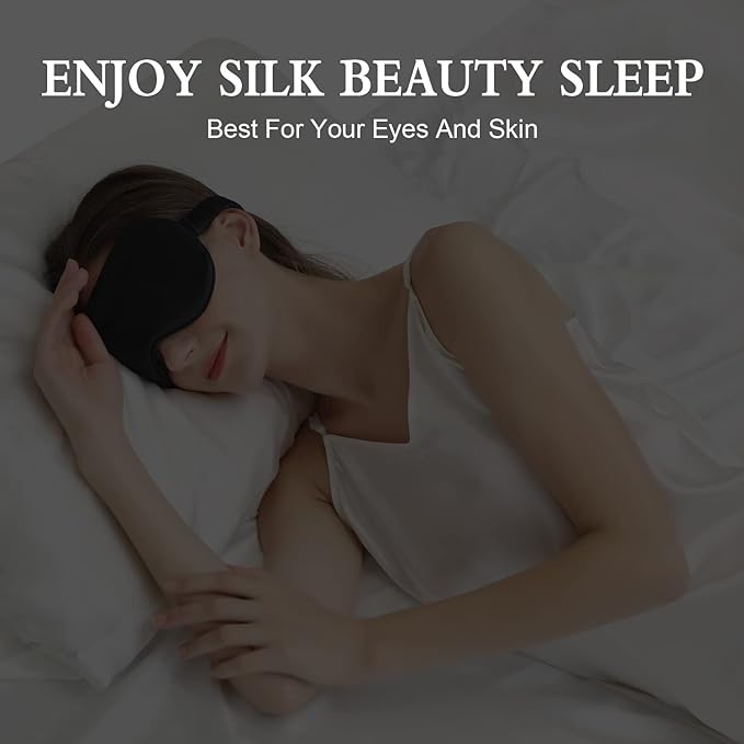 ZIMASILK Adjustable 22 Momme 100% Pure Mulberry Silk Sleep Mask, 3D Contoured Cup Eye Mask for Sleeping, Super Soft Breathable Blindfold, Perfect Blocks Light for Sleeping. (Sky Blue)