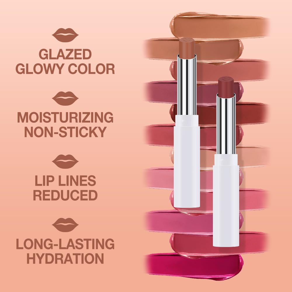2Pcs Tinted Lip Balm Moisturizing Lipstick – Waterproof Hydrating Matte Lip Balm for Women,Creamy Natural Color Stain for Dry Lips,Soft Matte Finish (2# Cinnamon Nude Brown & 6# Vivid Rose Red)