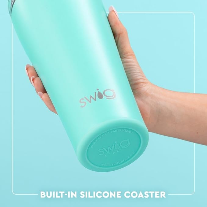 Swig Life 32oz Insulated Tumbler, Travel Coffee Tumbler with Lid, Cup Holder Friendly Travel Coffee Mug, Stainless Steel, 32 oz, Reusable Insulated Mug with Lid (Melon Slice)