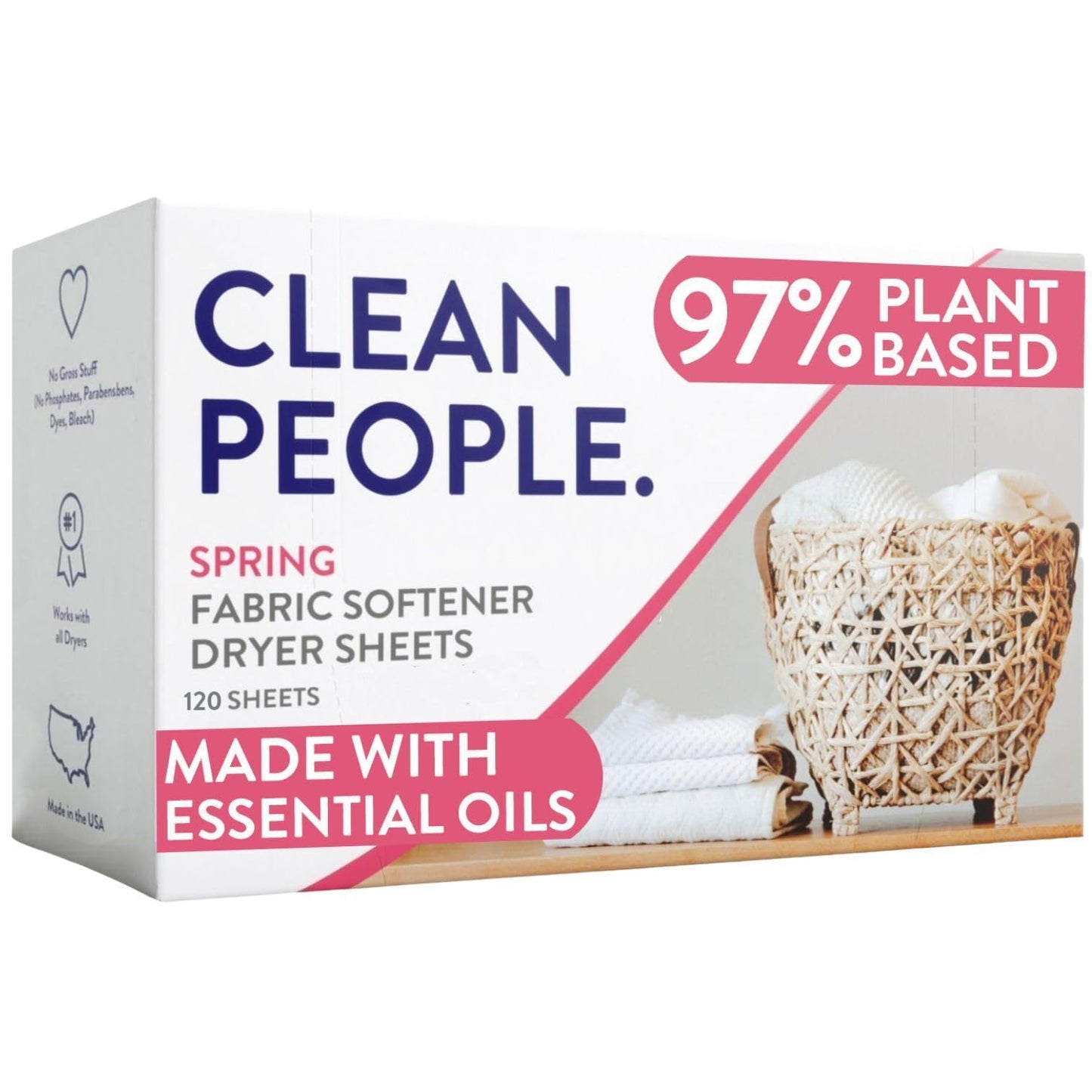 The Clean People Fabric Softener Sheets - Dryer Sheets - Softens & Removes Static Cling - Vegan Laundry Softener With Essential Oils - Fresh Scent, 120 Pack