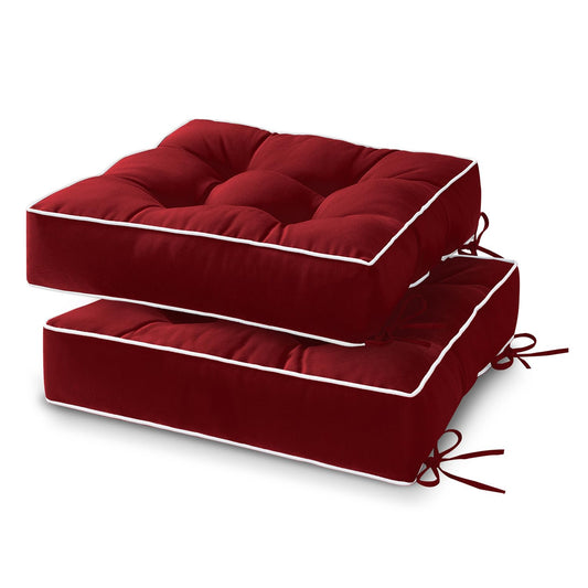 HARBOREST Outdoor Chair Cushions Set of 2, Tufted Patio Chair Cushions with Ties, Square Corner Outdoor Cushions for Patio Furniture, Lawn Chairs, Wicker Chairs, 17" x 17" x 5", Burgundy