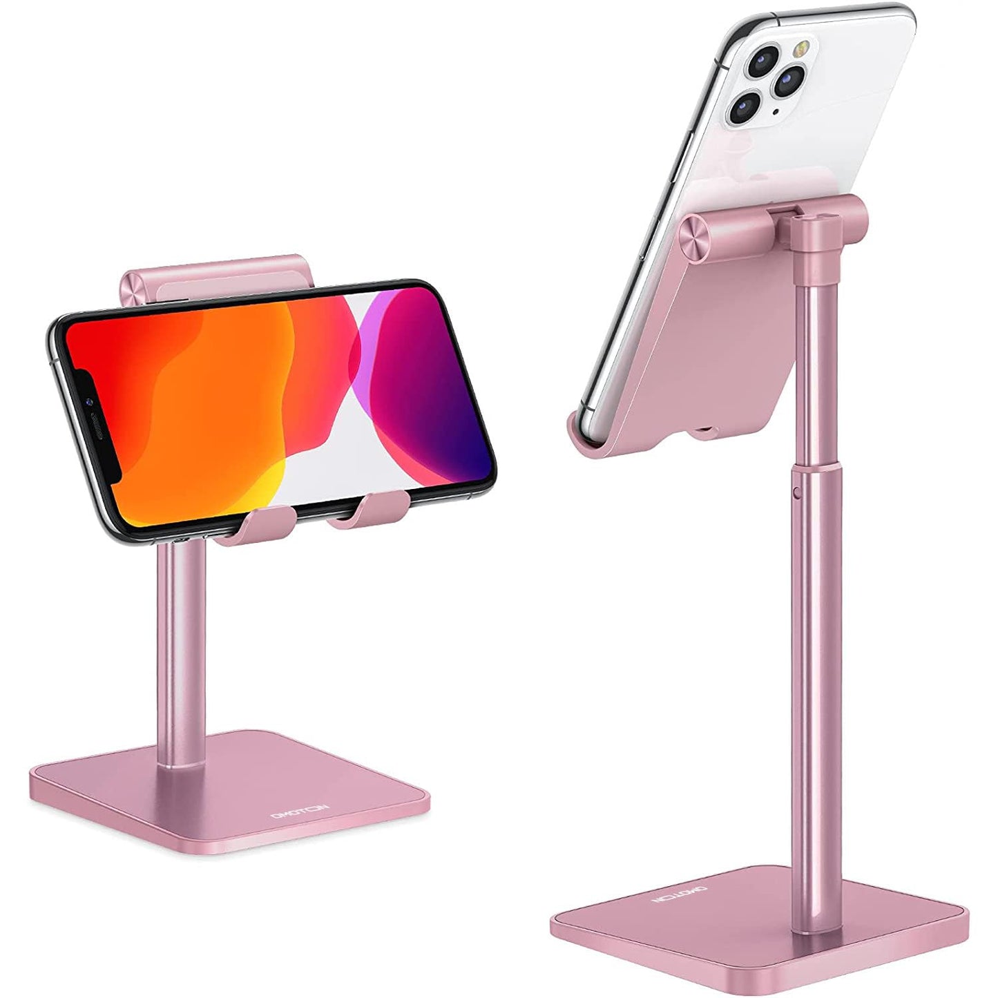 OMOTON Cell Phone Stand, Adjustable Angle Height Desk Phone Dock Holder for iPhone SE 16 Pro Max/Plus/XS/XR, Samsung Galaxy S20 / S10 / S9 / S8 and Other Phones (3.5-7.0-Inch),Silver