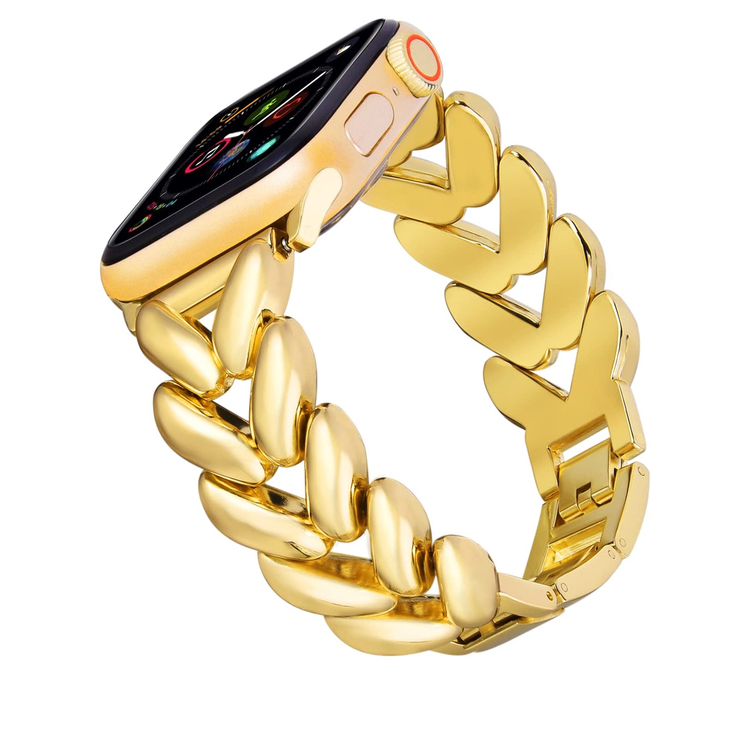 VISOOM Gold Bracelet Compatible for Series 10/9/8 Gold Apple Watch Band 41mm/40mm/38mm Series 7/SE Women Dressy Luxury Wristband Jewelry Metal Watch Strap Replacement for iWatch Series 6/5/4/3/2/1