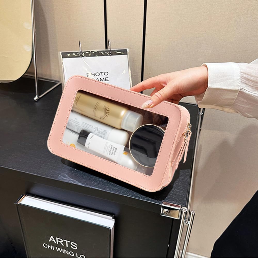 Clear Makeup Bag Small, TSA Approved Portable Toiletry Bag with Zipper Cosmetic Travel Bag Makeup Organizer Case Mini Makeup Pouch for Purse Car Organizer Bag for Women Men