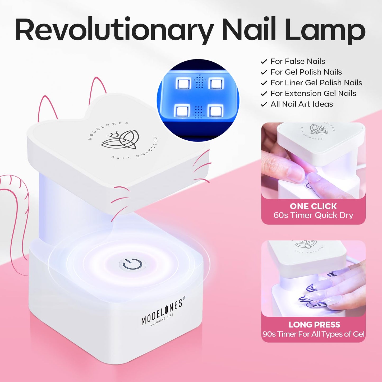 modelones Short Square Gel Nail Tips Kit, 9-in-One Nail Glue with Portable U V Lamp 216Pcs 12Sizes Pre-Etched Press ons Fake Acrylic Extension Kit DIY Salon Gift for Women