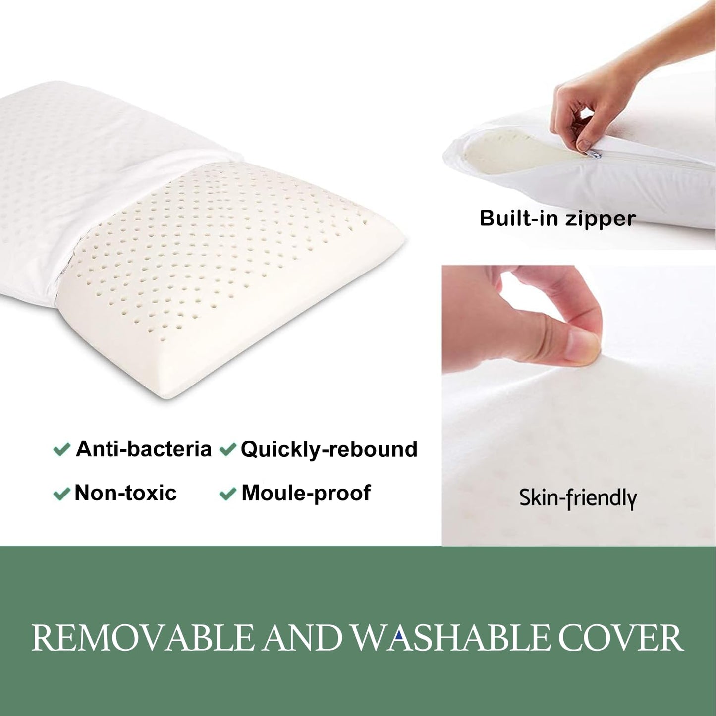 100% Natural Latex Pillow with Removable Cotton Cover (Standard, Firm), Strong Support Travel Pillow, Premium Bed Pillow for Sleeping, Neck Pain Relief Help, Head Support for Side Back Stomach Sleeper