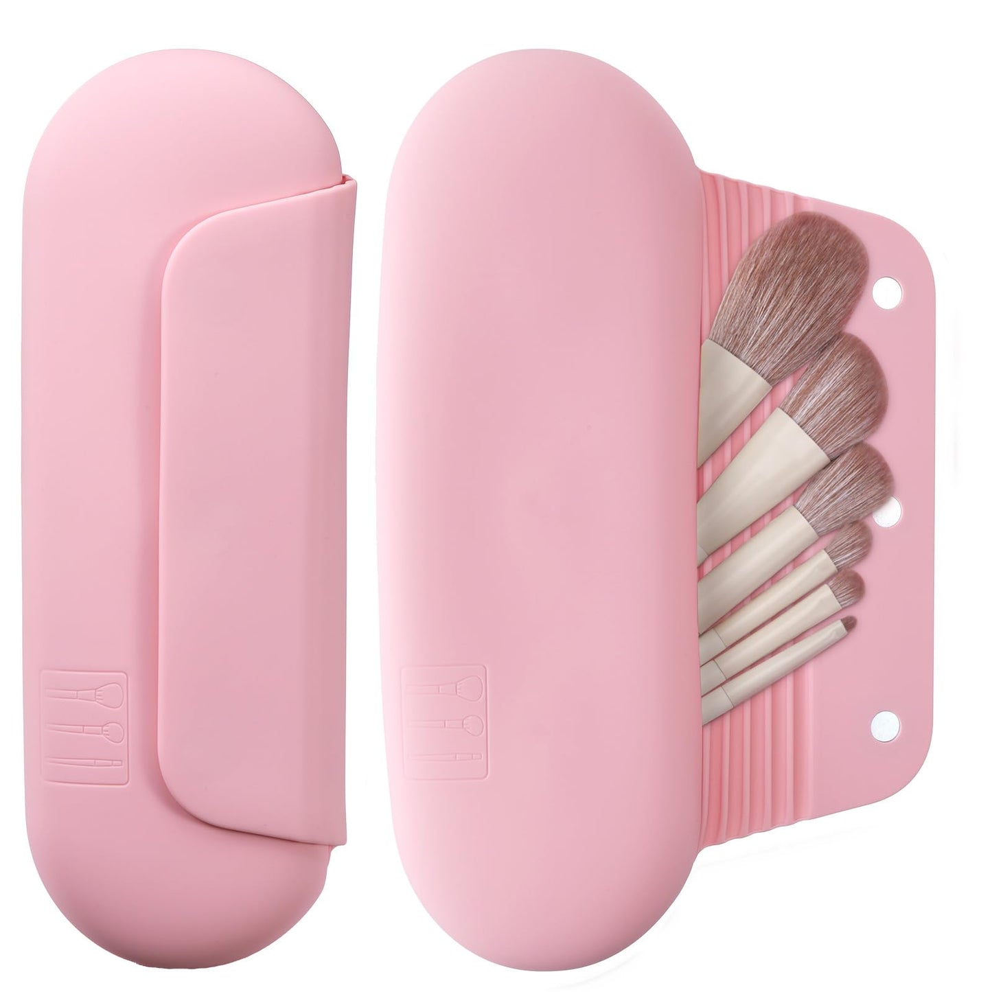 Silicone Makeup Brush Holder Travel Cosmetic Bag：Soft Portable Cosmetic Face Brushes Holder with Upgrade Anti-Fall Out Magnetic Closure, Large Travel Makeup Brush Case - Walnut